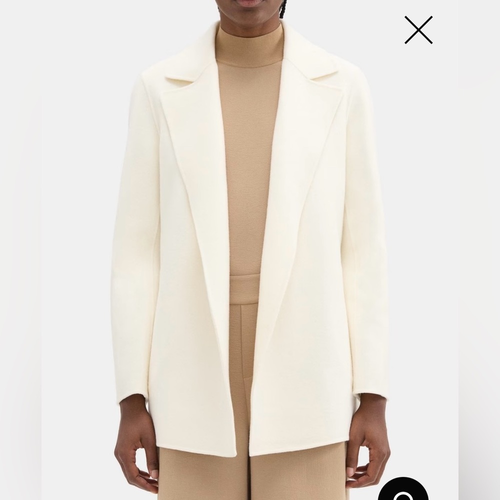 Theory White Blazer with Notched Lapel and Textured Fabric